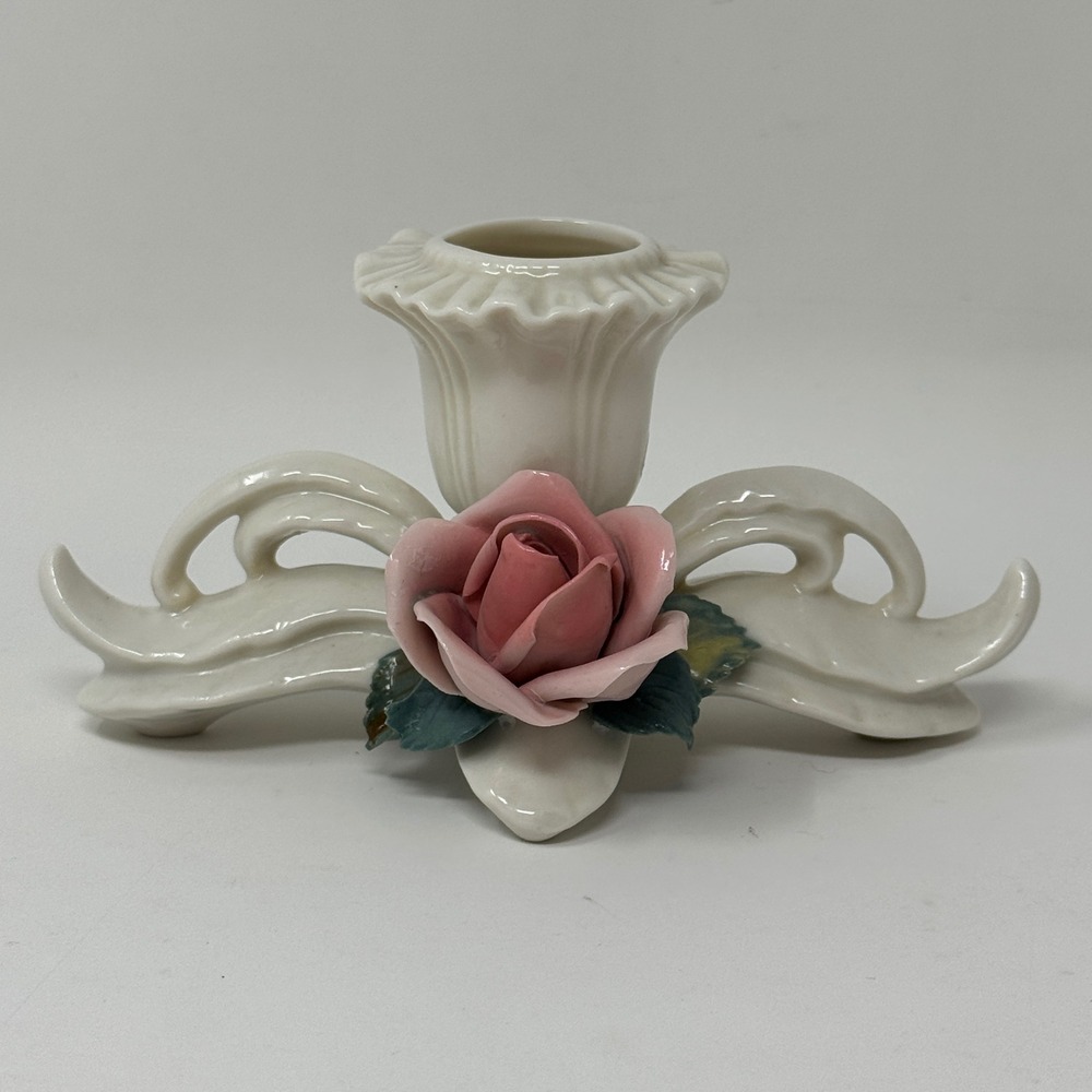 Vintage Karl Ens Volkstedt Porcelain Rose Candlestick Holder GDR Germany